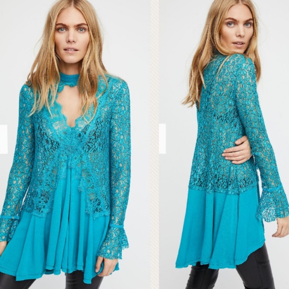 Free People Tops - NWT Free People Secret Origins teal lace tunic